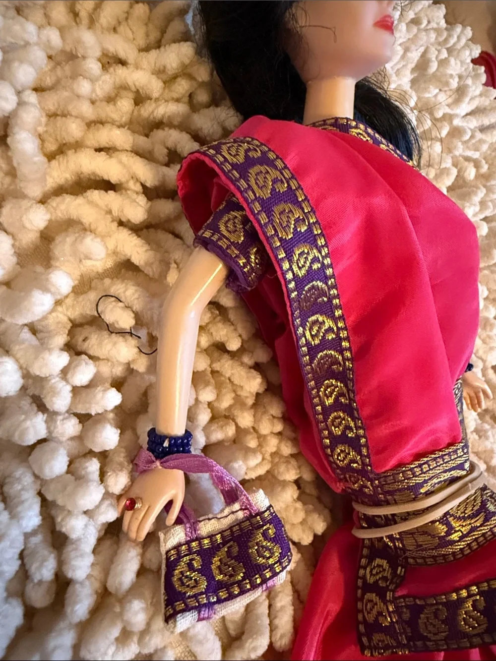Bright Pink Doll Sari with Purple and Gold Trim